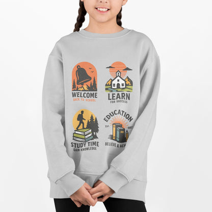 Kids Inspiring Sweatshirt - Welcome, Learn, Study Time, Fun Sweatshirt, Classroom Style, Back to School, Gift for Boy & Girl Back to School