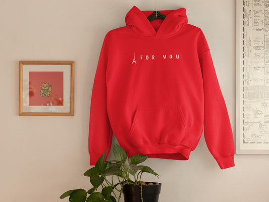 Eiffel in Love Unisex Hoodie, Fun Playful Summer Beach Hoodie, Flirty French Kiss Top, Paris Vacation Hoodie, Romantic Hoodie for Him/Her