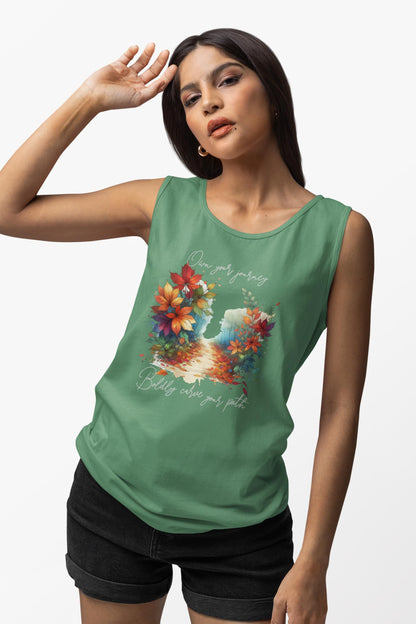 Colorful Autumn Tank Top, Own Your Journey & Boldly Carve Your Path Top, Nature Vibe, Inspiring Boho Casual Wear Top, Comfort Colors