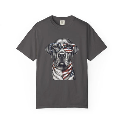 4th of July Dog T-Shirt, Men and Women Garment-Dyed Tee for July 4th, Summer BBQ, Independence Day, Red White Blue, Comfort Colors.