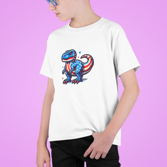 Dinosaur Fourth July Tee, Kids Dinosaur Graphic Tee, Fun Shirt for Children, Cool Summer Clothing, Funny Independence Day Gift For Kids