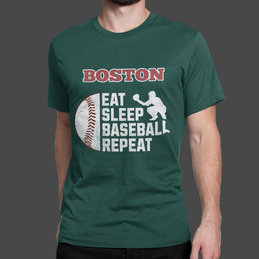 Boston Eat Sleep Baseball T-Shirt, Red Sox Tee, Comfort Colors Vintage Shirt, Fenway Park Apparel, Gift for Him or Her, Classic Tee, MLB Fan
