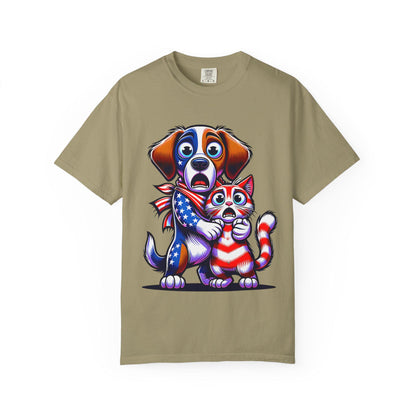 4th of July Dog and Cat T-Shirt, Men and Women Garment-Dyed Tee for July 4th, Summer BBQ, Independence Day, Red White Blue, Comfort Colors.