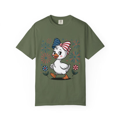 Patriotic Duck T-Shirt, Men and Women Garment-Dyed Tee for July 4th, Summer BBQ, Independence Day, Red White Blue, Comfort Colors Wear.