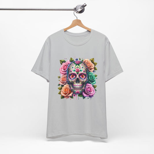 Boho Floral Skull Graphic T-Shirt - Unisex Short Sleeve Shirt, Floral Apparel, Boho Fun Gift, Casual Wear, Trendy T-Shirt, Flirty Fun Tee