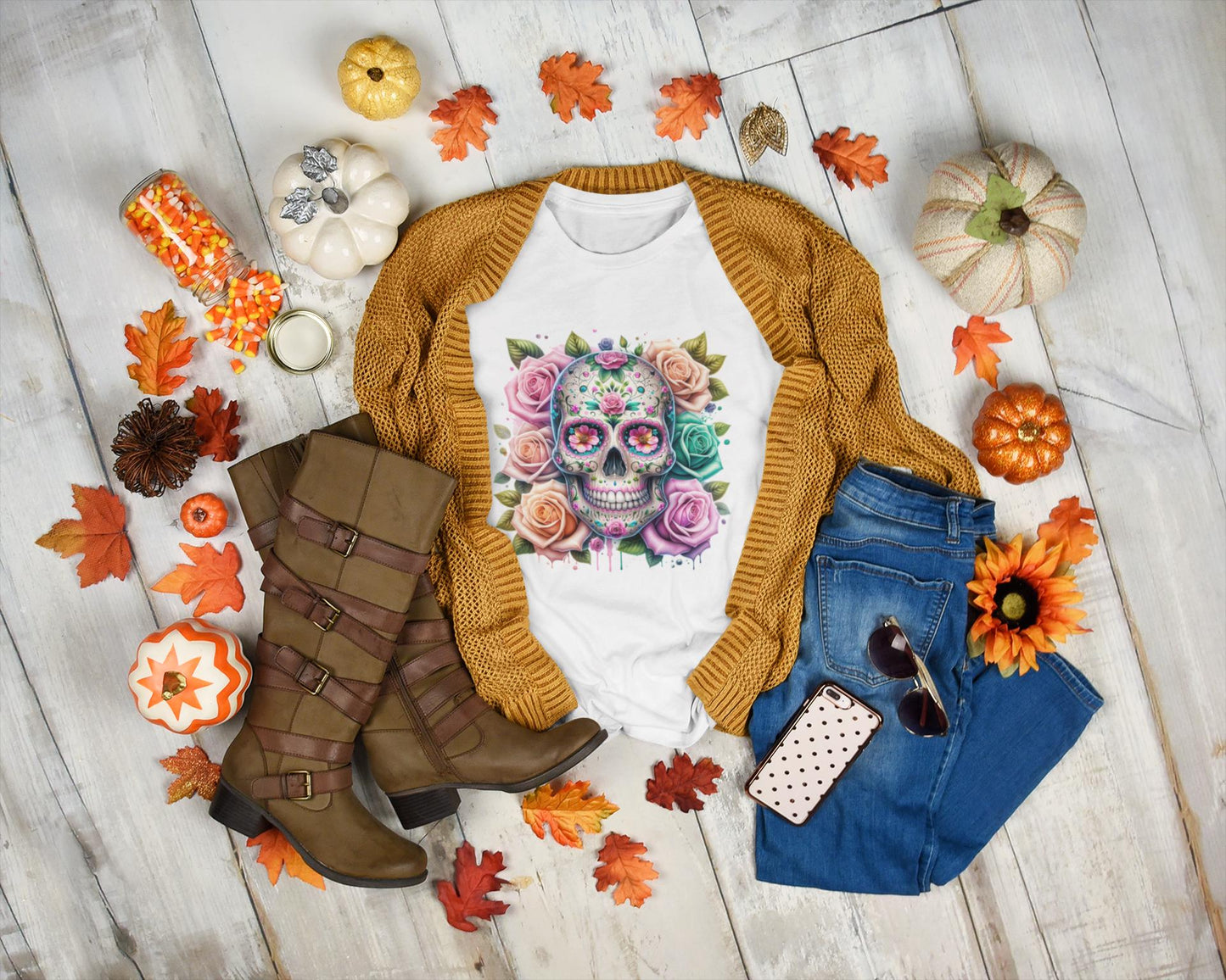 Boho Floral Skull Graphic T-Shirt - Unisex Short Sleeve Shirt, Floral Apparel, Boho Fun Gift, Casual Wear, Trendy T-Shirt, Flirty Fun Tee