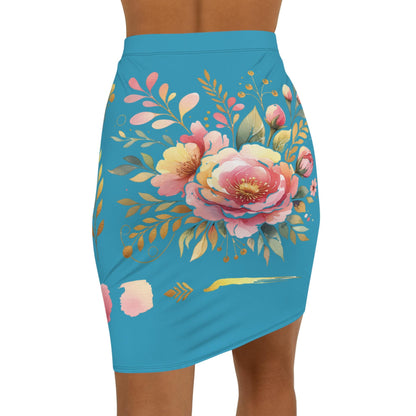 Floral Women's Mid-Waist Pencil Skirt, Chic Design for Everyday, Office Wear, Floral Fashion Statement, Gift for Her, Fun Spring Summer Wear
