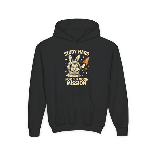 Astronaut Bunny Youth Hoodie, Study Hard Hoodie, Back to School Gift for Student, Welcome Back Hoodie, Back-to-School Hoodie, Student Hoodie