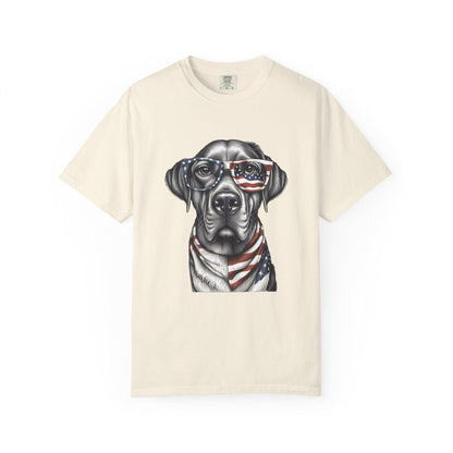4th of July Dog T-Shirt, Men and Women Garment-Dyed Tee for July 4th, Summer BBQ, Independence Day, Red White Blue, Comfort Colors.