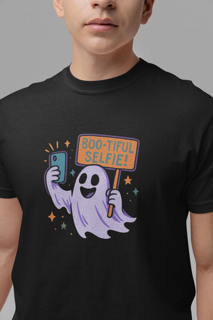 Boo-tiful Selfie Ghost Kids Tee, Halloween Shirt, Youth Tee for Boys and Boys, Spooky Kids Apparel, Fun Ghost Design, Back to School Apparel