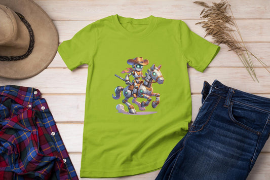 Kids Fun Robot Cowboy Tee, Back-to-School T-Shirt, Unique Gift for Kids, Birthday Shirt, Playful Graphic Kids Wear, Back to School Apparel