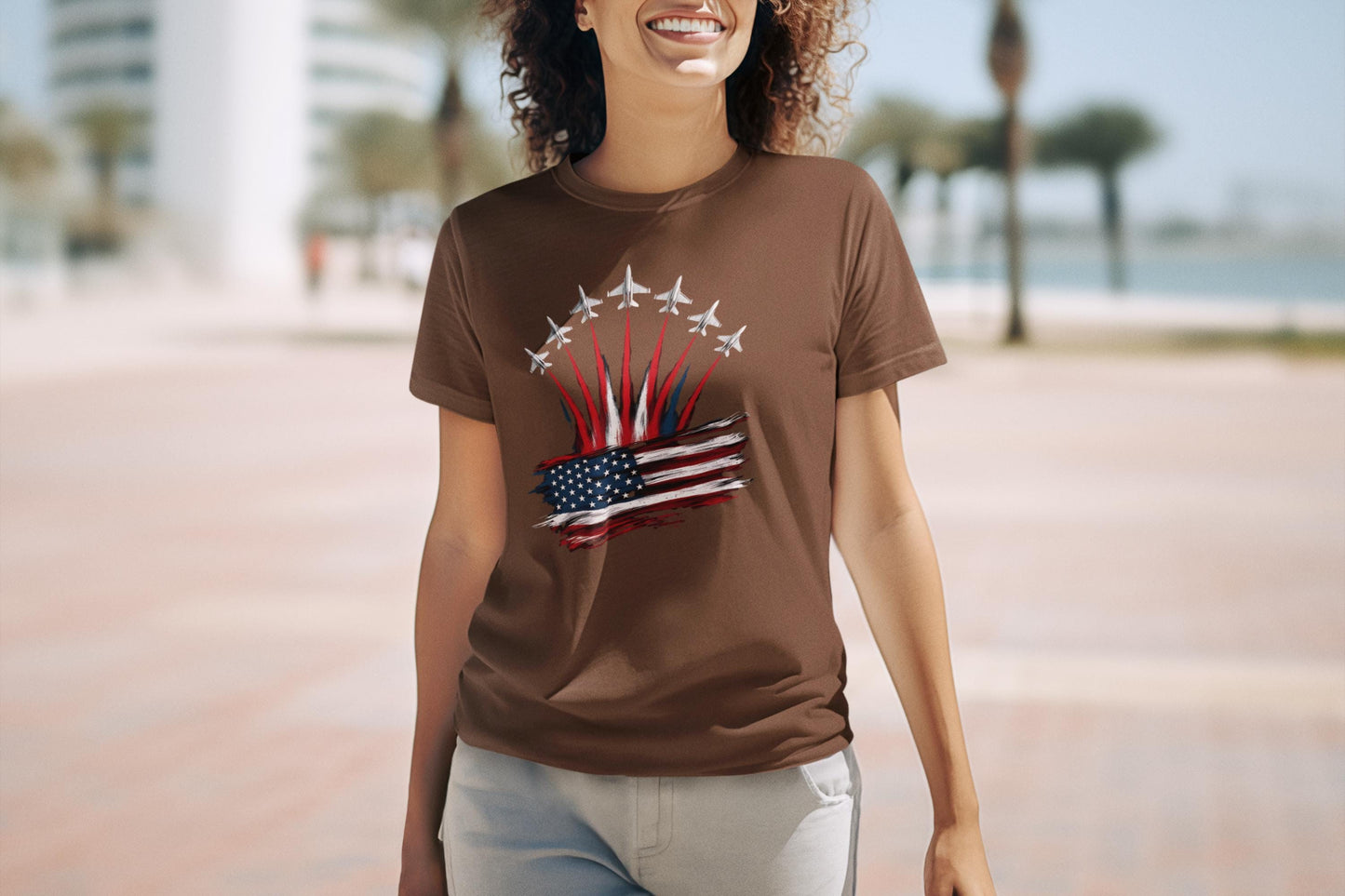Patriotic American Flag, Fighter Jet T-Shirt, Unisex Tee for July 4th, American Pride, Independence Day, Red White Blue, Comfort Colors Wear