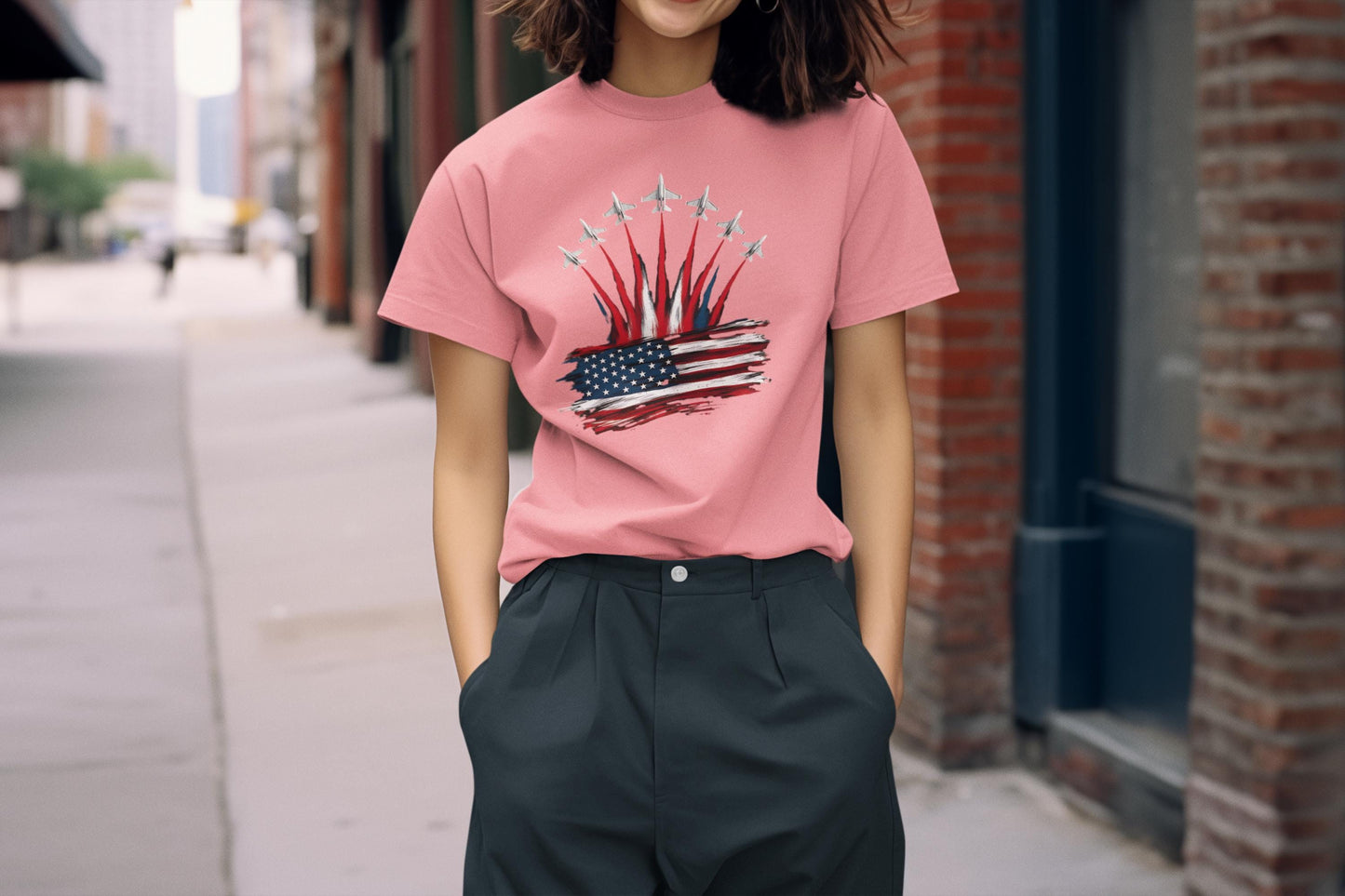 Patriotic American Flag, Fighter Jet T-Shirt, Unisex Tee for July 4th, American Pride, Independence Day, Red White Blue, Comfort Colors Wear