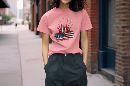 Patriotic American Flag, Fighter Jet T-Shirt, Unisex Tee for July 4th, American Pride, Independence Day, Red White Blue, Comfort Colors Wear