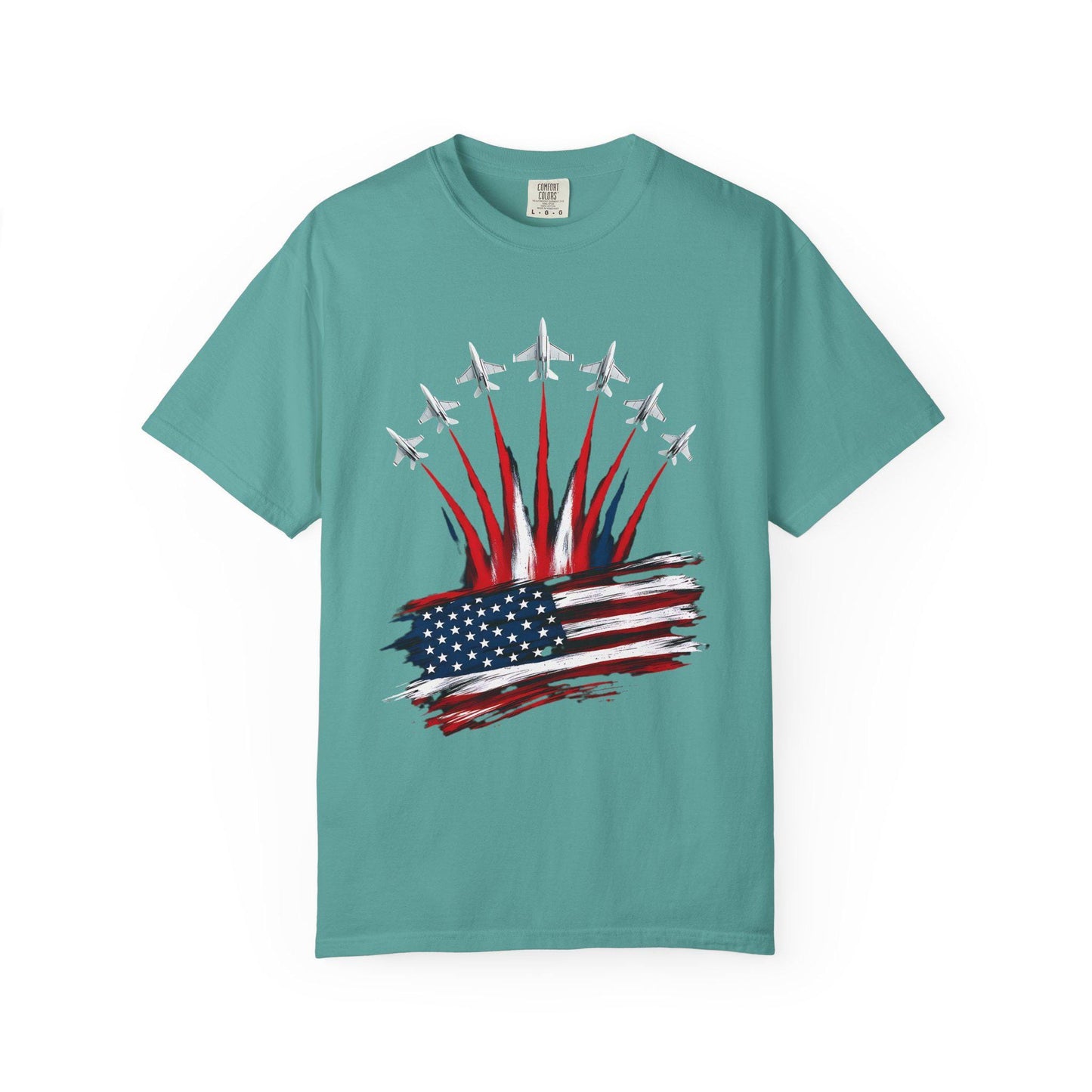 Patriotic American Flag, Fighter Jet T-Shirt, Unisex Tee for July 4th, American Pride, Independence Day, Red White Blue, Comfort Colors Wear